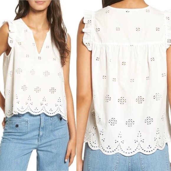 Madewell Tops - MADEWELL Eyelet lace Garden Sleeveless Top romantic, cotton tank blouse M
